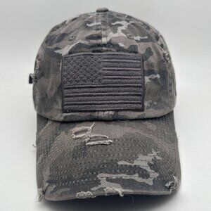 American Flag Camo Cap Hat Strapback USA Adjustable Distressed